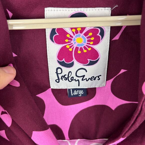 Lesley Evers Grace Dress in Magenta Blooms Cotton Large Fit Flare 3/4 sleeve - Picture 8 of 9